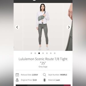 Lululemon Scenic Route 7/8 Tight *25"
Grey Sage